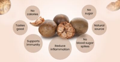Group of nuts with health benefits labeled on a beige background
