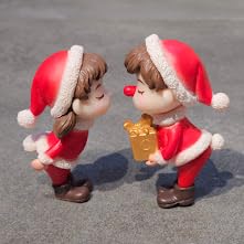 Miniature Christmas Couple Figurines, Adorable PVC Decoration for Miniature Garden, Dollhouse Accessory & Holiday Gifting Cute Xmas Decor Collectible, Couple 03