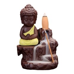 eCraftIndia Buddha Smoke Backflow Incense Holder (7 cm x 7 cm x 12 cm, Yellow)