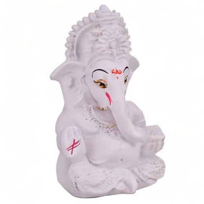 Ganesh Idol Ganesha Statue for Car Dashboard White (8 x 10 cms)