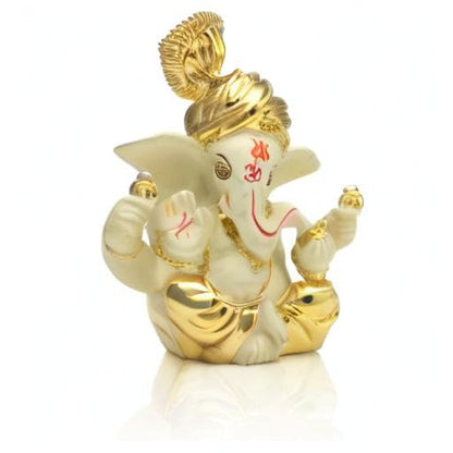 Ganesha Idol Terracotta Gold Plated Ganesh Statue (Golden, 8x6cm)