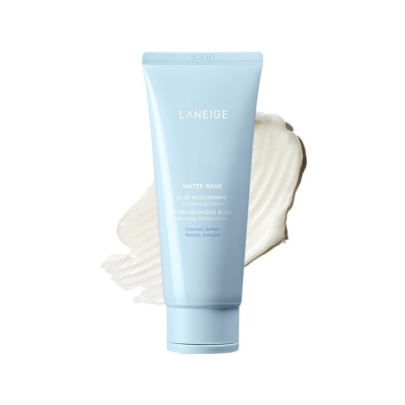 Laneige skincare product with a swatch of cream on a white background