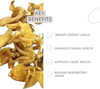 Dried mushrooms with key benefits listed on a white background
