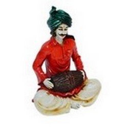 Rajasthani Lady Playing Dholak Showpiece Polyresin Statue (12.5 cm x 10 cm x 15 cm, Green and Orange)