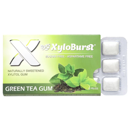 XyloBurst Gum | Xylitol Chewing Gum | Sugar Free, Gluten Free, Keto Friendly | Aspartame Free Gum For Oral Health | Green Tea , 12 Pieces (Pack of 1)