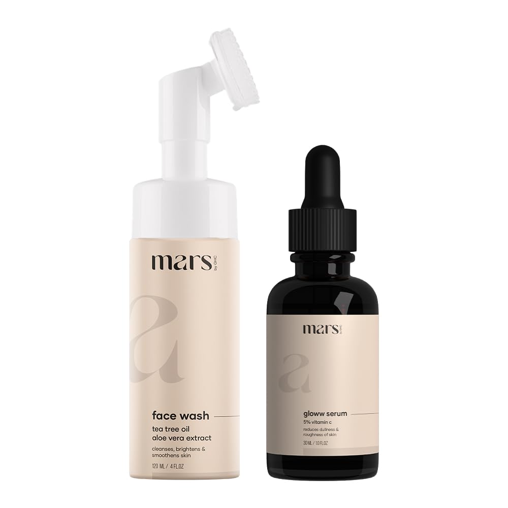 Mars by GHC Skin Care Duo: Foaming Face Wash (120ml) & 5% Vitamin C Face Serum with Niacinamide (30ml) - Infused with Pure Ethyl Ascorbic Acid for Hyperpigmentation & Dull Skin