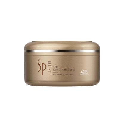 SP LuxeOil Keratin Restore mask jar on a white background