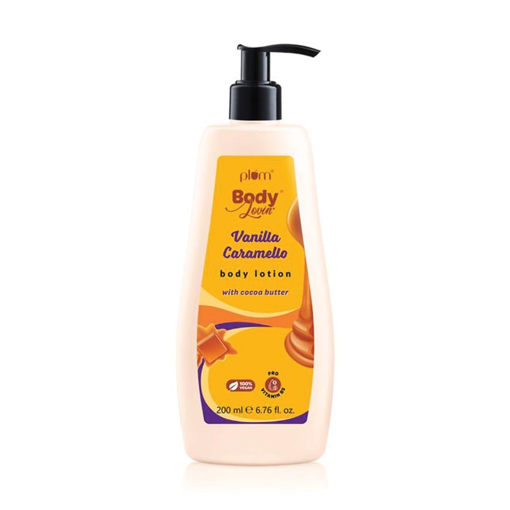Plum BodyLovin' Vanilla Caramello Body Lotion | Cocoa Butter & Vitamin B5 for Deep Moisturization | Non-Greasy | Soft & Glowing Skin | for Dry to Very Dry Skin | Warm & Cozy Vanilla Fragrance – 200ml | Exclusively Available on Amazon