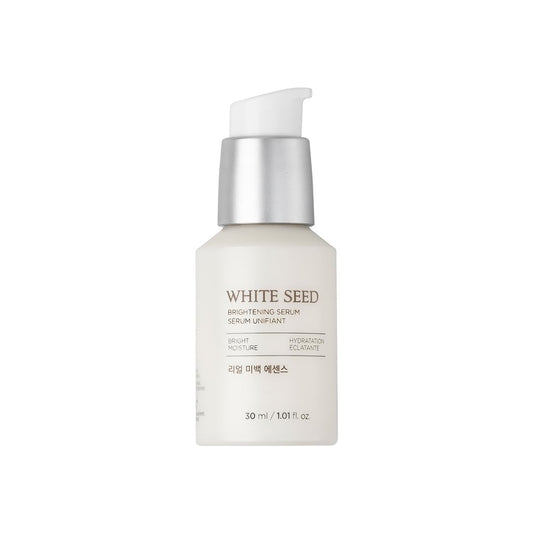 White seed serum bottle on a white background