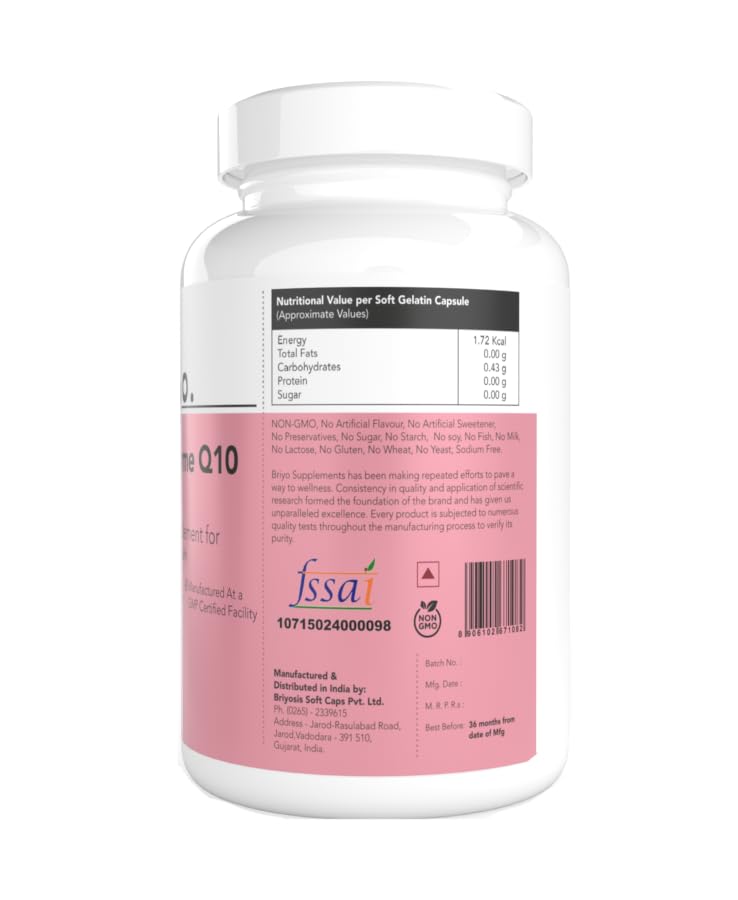 Briyo CoQ10 200 mg Ubiquinone – High Absorption Coenzyme Q10 Supplement for Heart Health, Energy & Antioxidant Support – Naturally Fermented, Gluten-Free – 60 Capsules