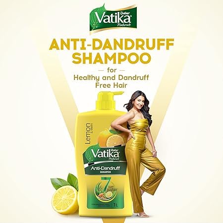 Dabur Vatika Lemon Anti-Dandruff Shampoo - 1 L | Reduces Dandruff from 1st Wash | Moisturises Scalp | Provides Gentle Cleansing, Conditioning & Nourishment to Hair