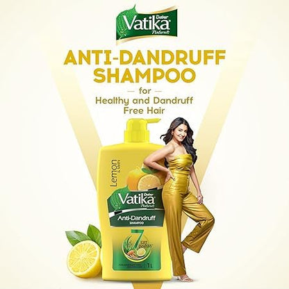 Dabur Vatika Lemon Anti-Dandruff Shampoo - 1 L | Reduces Dandruff from 1st Wash | Moisturises Scalp | Provides Gentle Cleansing, Conditioning & Nourishment to Hair