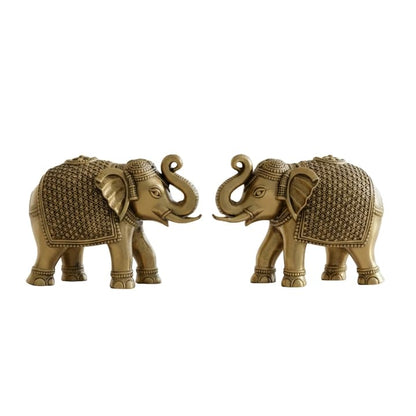 Set of 2 Brass Elephant Statue Decorative Showpiece Gift for Diwali Housewarming Birthday | Elephant showpiece for Home Decor