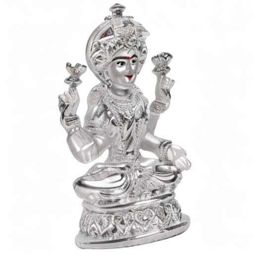 Lakshmi Idol for Home Decor 999 Silver Plated Sculpture of Maa Lakshmi Figurine Idol for Home, Office, Temple and Table Decoration Religious Idol for Pooja, Gift (5.7 CM X 6 CM)