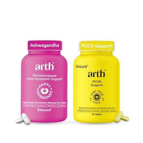 Arth Hormonal Balance Combo for Women | Perimenopause Support for Mood Swings, Hot Flashes & Hormonal Wellness + PCOS Support Tablets for Cycle Regularity, Metabolism & Reproductive Health