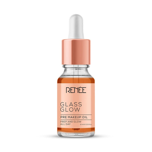 Bottle of Renee Glass Glow pre makeup oil on a white background