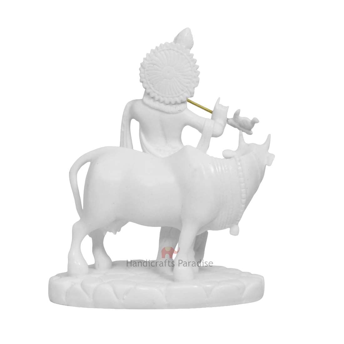 Handicrafts Paradise Carved in Resin Krishna with Cow - 5.5 Inch