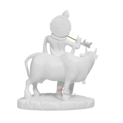Handicrafts Paradise Carved in Resin Krishna with Cow - 5.5 Inch