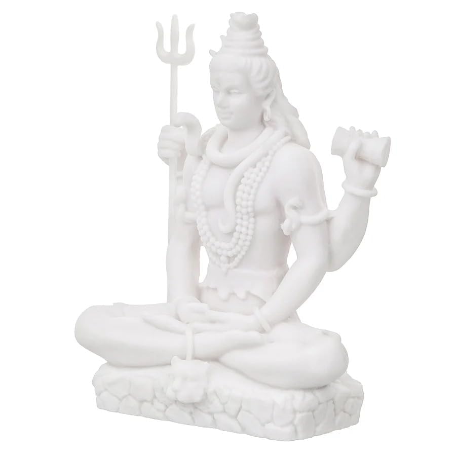 Shivji Idol for Car Dashboard, Home Temple & Office Desk | Compact Resin Mahadev Murti for Puja Room, Table Decor & Spiritual Gift | Small Lord Shiva Statue (Shiva Idol White)