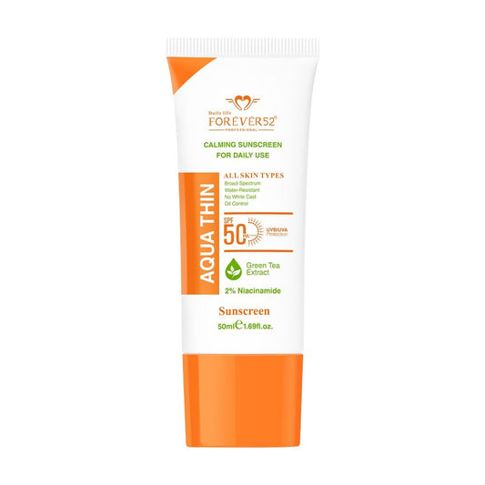Daily Life Forever52 Aqua Thin Calming Sunscreen SPF 50 PA++++ | 2% Niacinamide & Green Tea Extract | UVA/UVB Protection | Lightweight, No White Cast, Water-Resistant Daily Sunscreen (50ml)