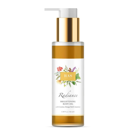 Ras Luxury Oils Radiance Brightening Body Oil with Orange Peel & Jasmine | Fast Absorbing, Non-Greasy & Lightweight | After Bath Massage Oil for Healthy Radiant Skin, 100ml