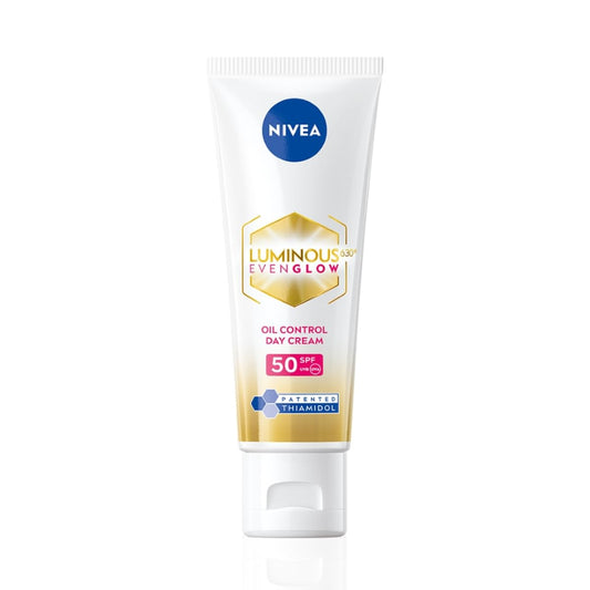NIVEA Luminous Even Glow Oil Control Day Cream & Moisturizer For Face,Spf 50 With Uv Protection&UVA UVB Filters,Thiamidol,Hyaluronic Acid,Vitamin E For Dark Spots Reduction&Deep Moisturization,40Ml