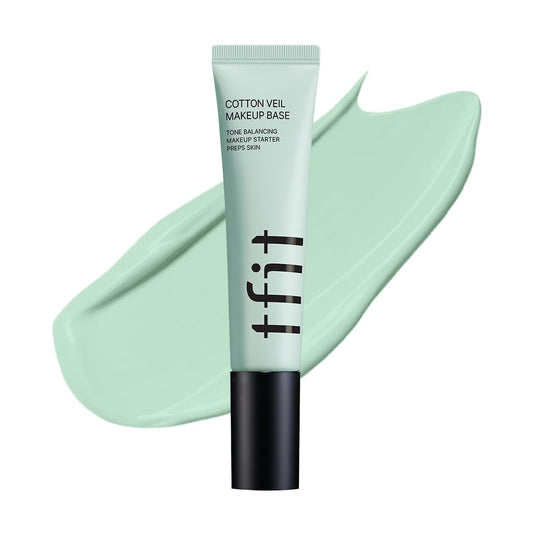 TFIT Cotton Veil Makeup Base - Flawless Coverage for Redness Skin, Tone up Corrector, Lightweight, All Skin Type, Korean Makeup, 01 Pure Green, 1.05 Oz.