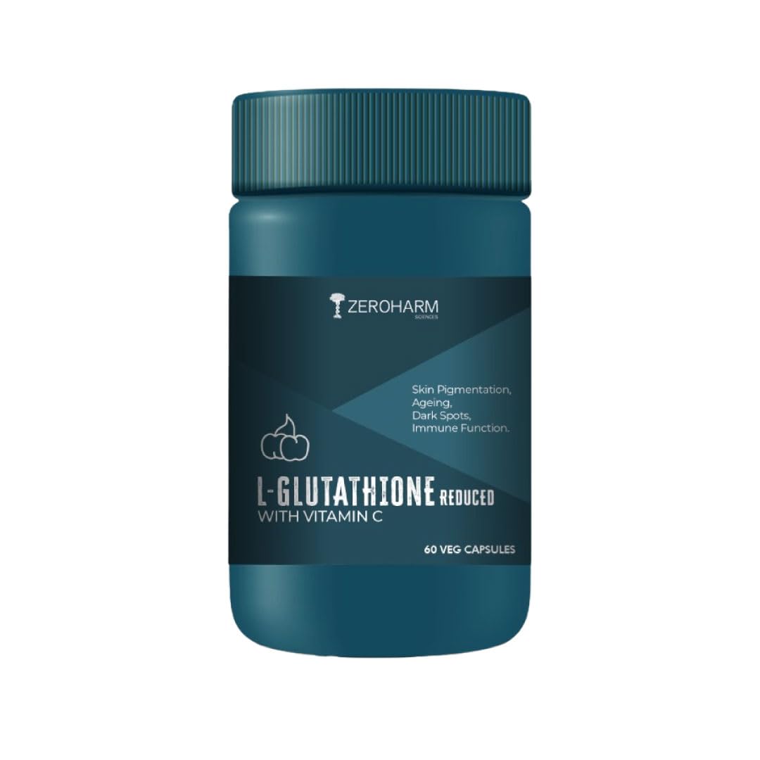 ZEROHARM L-Glutathione Reduced with Vitamin C, E & Biotin | Glutathione Capsules for Skin Whitening | Skin Glow, Pigmentation & Collagen Support for Men and Women | 1000mg per Serving | 60 Capsules