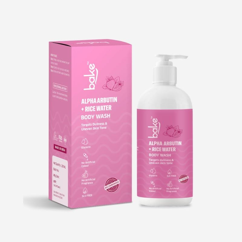 BAKE Alpha Arbutin Body Wash for Dark Spots & Uneven Skin Tone With Rice Water | Brightens Skin & Reduces Pigmentation | For Women & Men | 250ml