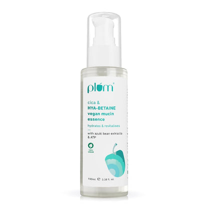 Plum Cica & HYA-BETAINE Vegan Mucin Essence | Intense Hydration, Soothing & Rejuvenation | with Azuki Bean Extracts & ATP | Light, Quick-Absorbing & Non-Sticky | All Skin Types | Women & Men | 100ml