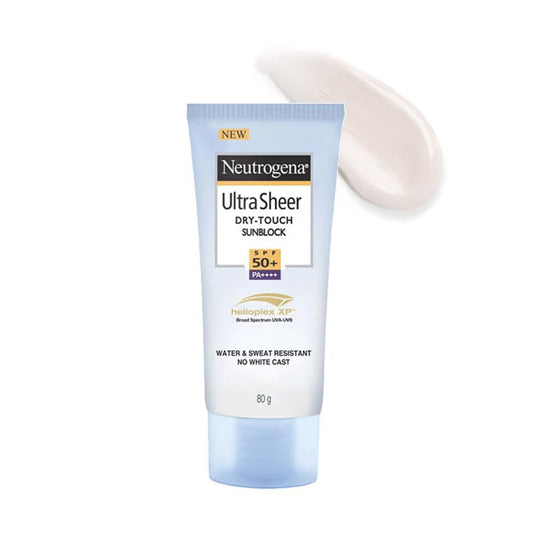 Neutrogena Ultra Sheer dry-touch sunblock tube on a white background