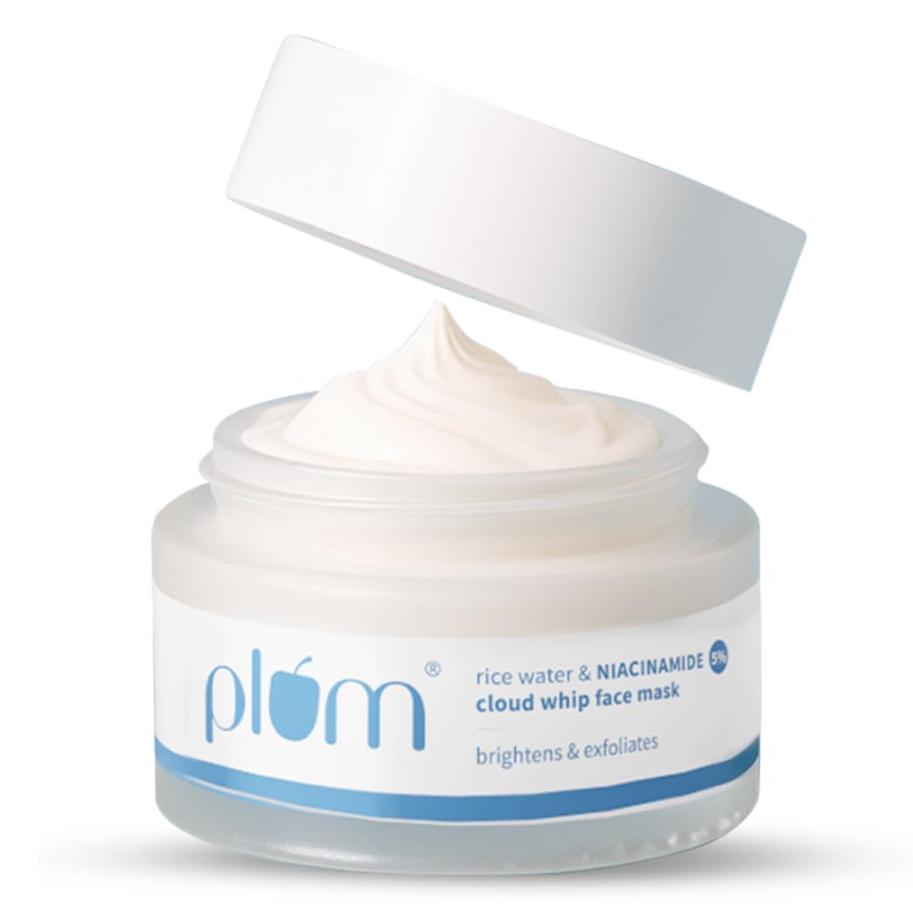 Plum 5% Niacinamide & Kaolin Clay Cloud Whip Face Mask with Rice water 50g | Removes excess oil, Brightens skin,Deeply hydrates