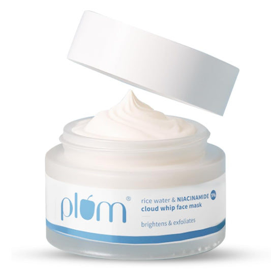 Plum 5% Niacinamide & Kaolin Clay Cloud Whip Face Mask with Rice water 50g | Removes excess oil, Brightens skin,Deeply hydrates