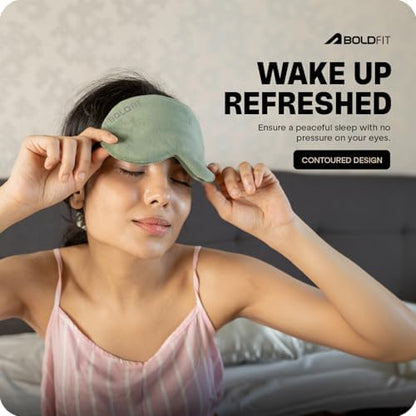 Boldfit Eye Mask for Sleeping with Adjustable Strap Super Soft Sleep Masks Blind Fold for Comfortable Travelling Sleep Mask Pad for Girls Eye Masks Blind Folds for Sleeping - Green Grey (Pack of 2)