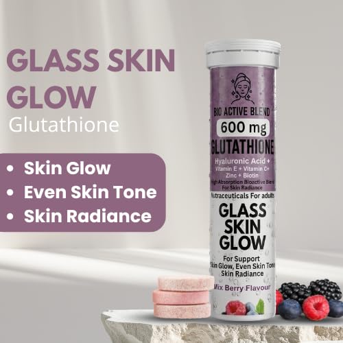Nutrasium Glutathione Tablets for Skin Glow & Even Skin Tone | 600 mg L-Glutathione Reduced with Hyaluronic Acid, Vitamin C & E, Zinc & Biotin | 15 Effervescent Tablets, Mixed Berry Flavour