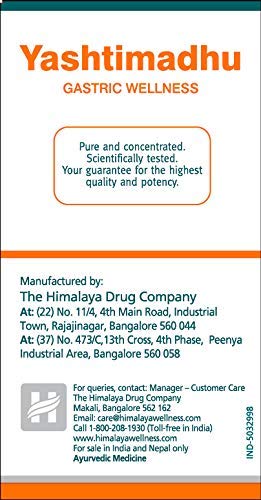 Yashtimadhu Gastric Wellness packaging with branding and contact information.
