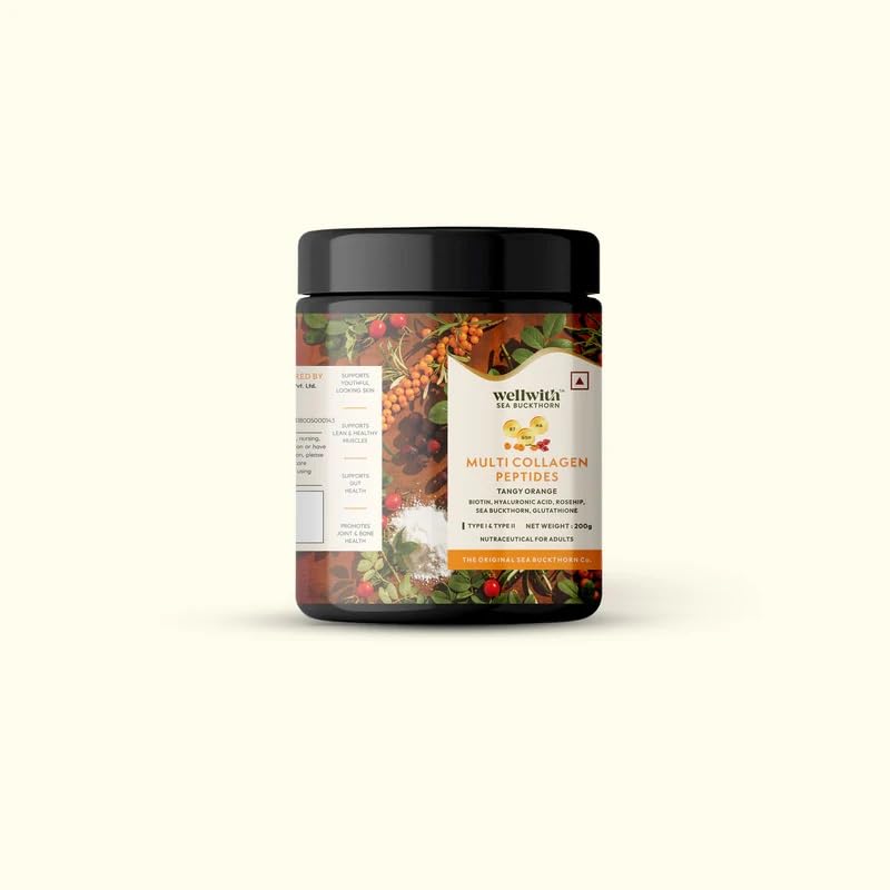 Wellwith Multi Collagen Peptides(200g, Pack of 1) | Sea Buckthorn Extract, Bioactive Collagen Peptides, Glucosamine Sulphate, Boswellia Serrata Extract, Glutathione, Vitamins
