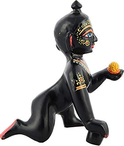 Brass Laddu Gopal Murti for Home Mandir Krishna Bal Gopal Baby Size Black Idol (Size 1, 7 cm)
