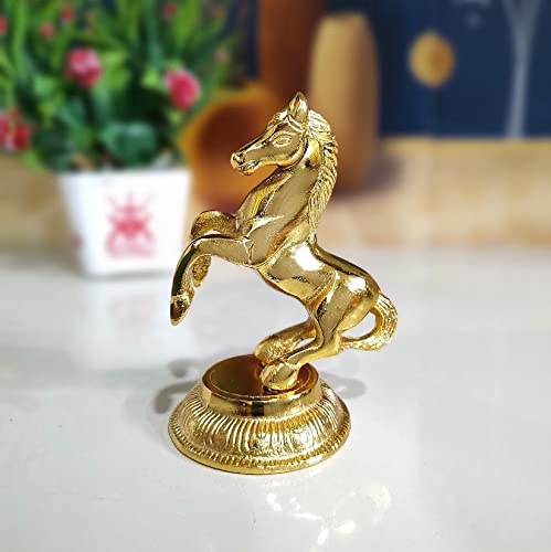 Jumping Horse Metal Statue for Wealth Table Top Figurine for Living Room Bedroom Home Office Animal Decorative Showpiece Feng Shui Vanstu Sculpture for Gift Purpose.