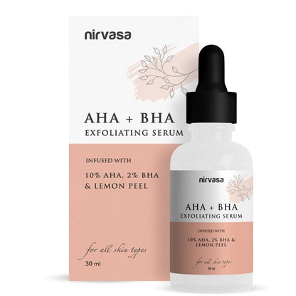 Nirvasa AHA + BHA Exfoliating Serum (30ml) | 10% AHA, 2% BHA & Lime Pearl | Removes Dead Skin Cells, Refines Pores, Improves Texture & Brightens | Silicon-Free, Paraben-Free & Cruelty-Free
