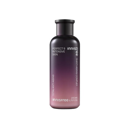 Innisfree Perfect 9 Intensive Repair Skin Anti-Aging Toner 200ml with 9 Active Jeju Ingredients - Korean Skincare for Firming, Hydrating, and Revitalizing Skin, Reduces Fine Lines & Wrinkles