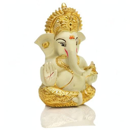Ganesha for Car Dashboard Ganesh Statue Murti Gold Plated Terracotta Lord Ganpati Diwali Gifts Home Decor Figurine (Size: 3.5 x 2 inches)