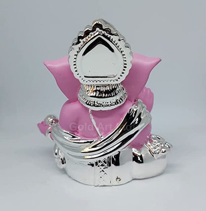 Gold Art India Silver Pink Plated Gaddi Ganesha for Car Dashboard Ganesha Murti Ganpati Idol for Home Decor Puja Lord Ganesh Statue Gift for Office Desk Puja Room Figurine