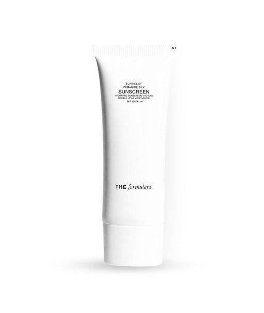 The Formularx Sun Relief Ceramide Sunscreen SPF 50 PA++++ | Broad Spectrum UV & Blue Light Protection | For Oily, Acne prone, Sensitive Skin | Brightening Barrier Care with Niacinamide, Hyaluronic acid, & Peptides | 50g