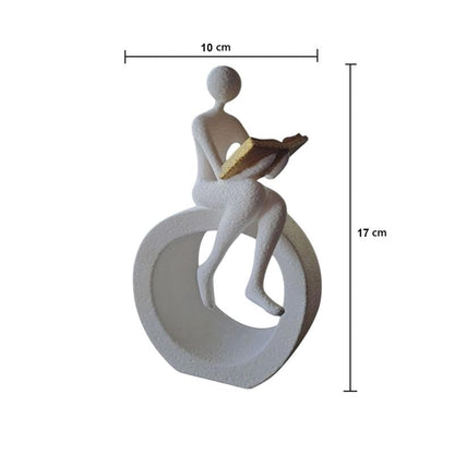 Aura 3D Person Reading a Book on Circular Base Abstract Statue for Home Decor showpiece Figurine Sculpture for Home Decoration Items for Living Room Office Desktop Bookshelf White Art Gift