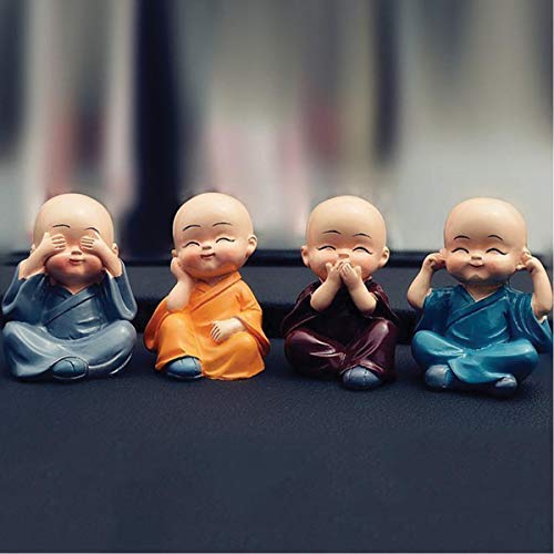 TIED RIBBONS Set of 4 Miniature Buddha Monk Statues for Home Decor and Gifts (Small, Multicolour) Resin