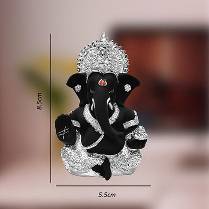 999 Silver Plated Ganesha Idol for Home Decor Puja |Ganesh Idol for Home Decor Ganpati for Gift 3.5 inches |Ganesh Statue Gift for Office Desk Puja Room Figurine (8.89 x 5.08 cm) (Black)
