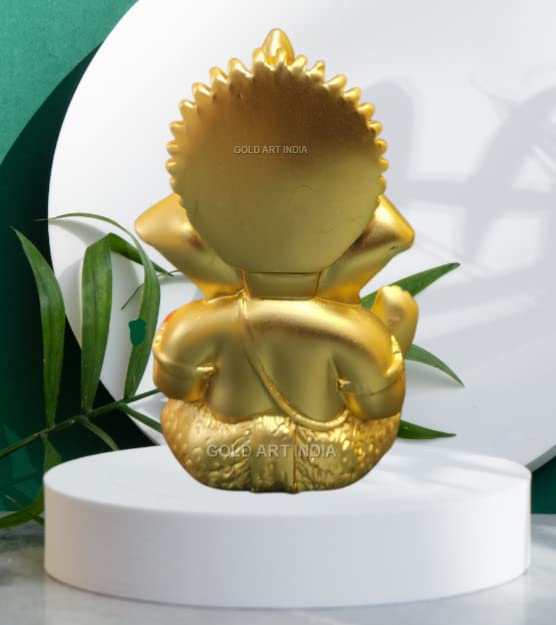 Gold Art India Gold Plated Satin Ganesha/Vinayaka/Vinayagar/Pillayar Idol - Versatile Car Dashboard and Home/Office Decor (MUKUTSATINGOLD 3.5")