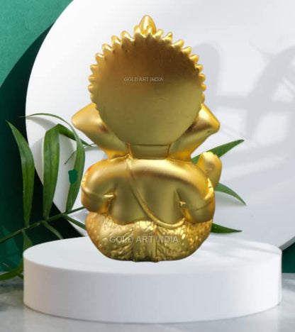 Gold Art India Gold Plated Satin Ganesha/Vinayaka/Vinayagar/Pillayar Idol - Versatile Car Dashboard and Home/Office Decor (MUKUTSATINGOLD 3.5")