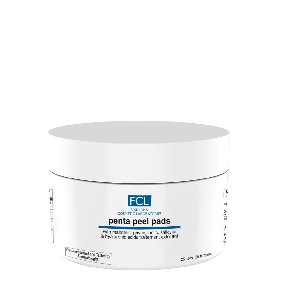 FIXDERMA COSMETIC LABORATORIES Penta Peel Pads, Exfoliant, Removes Dead Cells, Reduces Fine Lines & Wrinkles, Gentle & Safe Peeling 25 Pads, Improves Skin Texture, Shrinks Open Pores